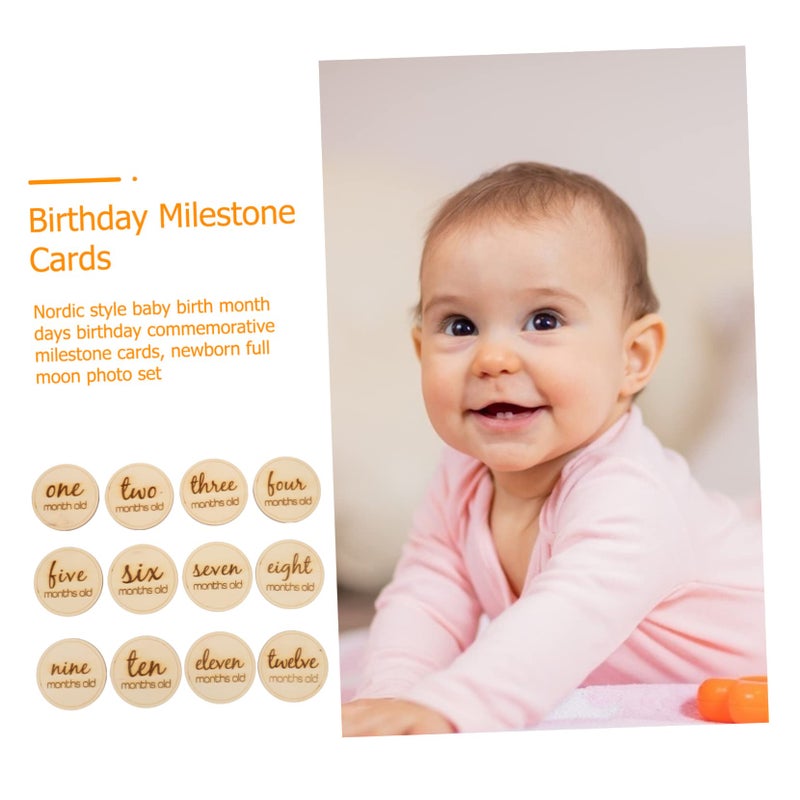 12 Wooden Growth Cards For Newborn Monthly Milestones Photography Props - Image 5