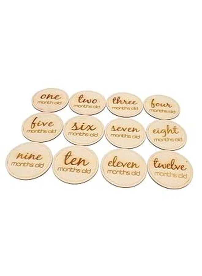 12 Wooden Growth Cards For Newborn Monthly Milestones Photography Props - Image 1