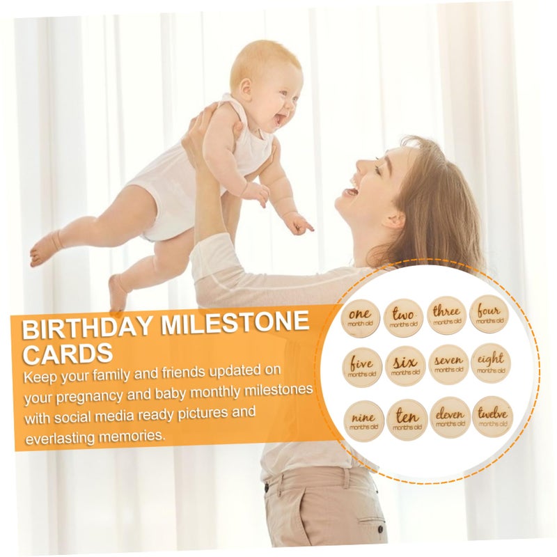 12 Wooden Growth Cards For Newborn Monthly Milestones Photography Props - Image 3