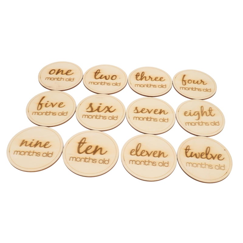 12 Wooden Growth Cards For Newborn Monthly Milestones Photography Props - Image 2
