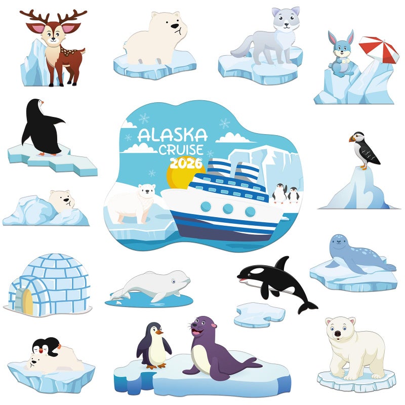Wxiben Alaska Animals Cruise Door Magnets - Wxiben 15PCS Alaska Cruise 2026 Ship Door Decorations Penguin Sea Lion Seal Penguin Whale Cruise Door Magnets for Stateroom Cabin Carnival Refrigerator Decor - Image 1