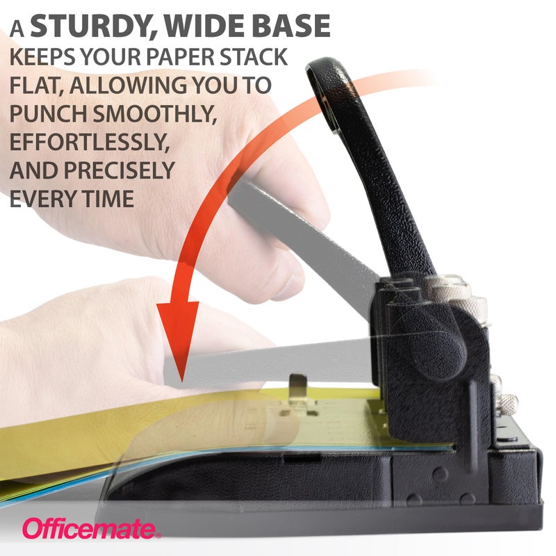 Officemate مثقاب أوفيس ميت الثقيل القابل للتعديل 2-3 ثقوب مع مقبض رافعة، سعة 32 ورقة، أسود (90078) - Image 3