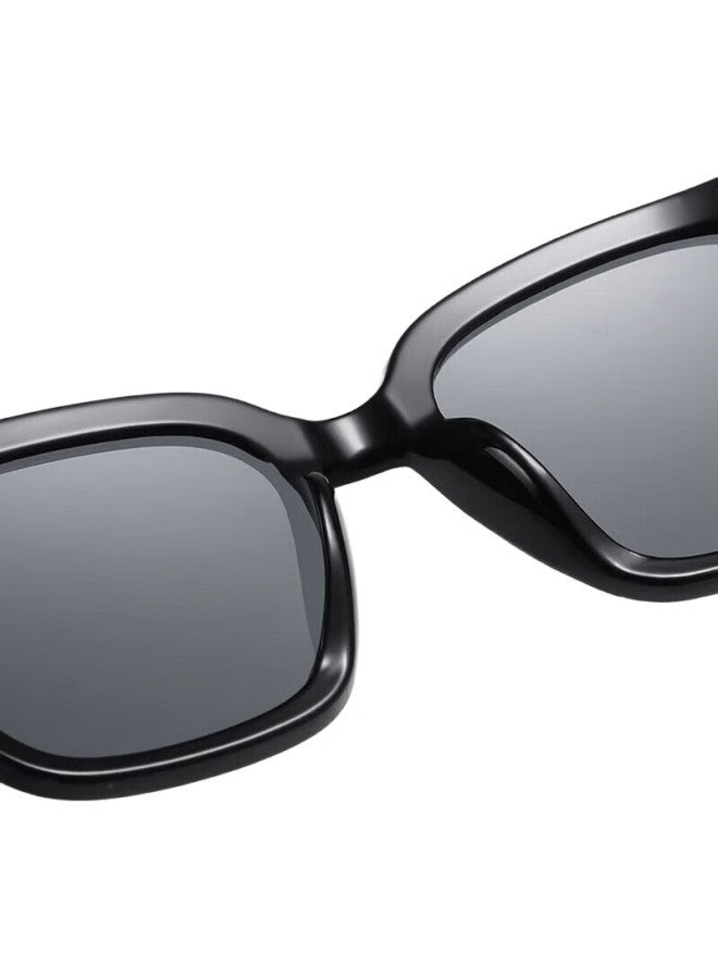 Boshide Sunglasses, Simple Large Frame Slimming High-End Gm Sunglasses For Women, Driving-Specific, Black Frame With Black And Gray Lenses - Image 1