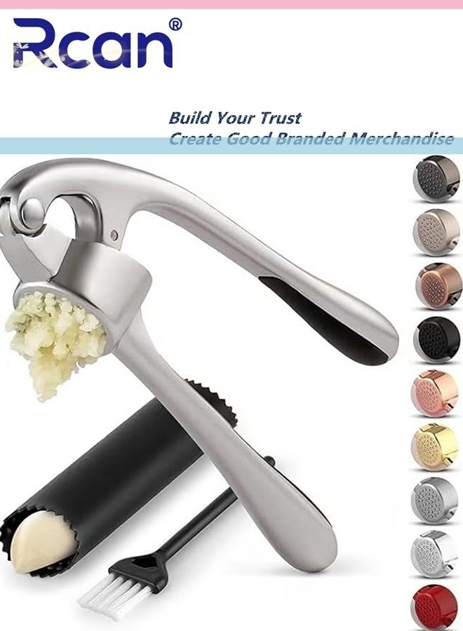 Rcan Premium Garlic Press Garlic Mincer Set with Silicone Roller Peeler  Cleaning Brush Easy to Squeeze and Clean Rust Proof Dishwasher Safe Professional Efficient Ginger Crusher  - Image 1
