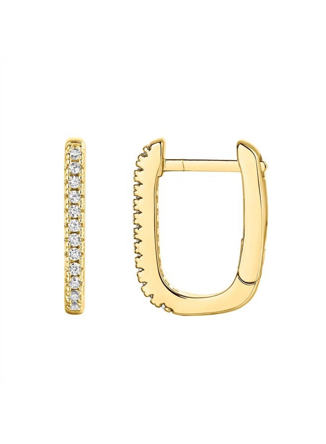PAVOI 14K Gold Plated 925 Sterling Silver Cubic Zirconia U-Shaped Huggie Earrings in Yellow Gold - Image 1