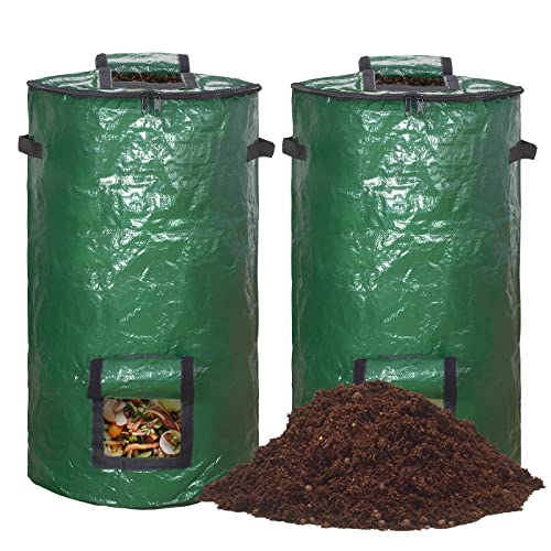 MyLifeUNIT Compost Bins Outdoor Composting Bin for Outside Garden Reusable Garden Yard Waste Bag 34 Gallons 2 Pack Green - Image 1