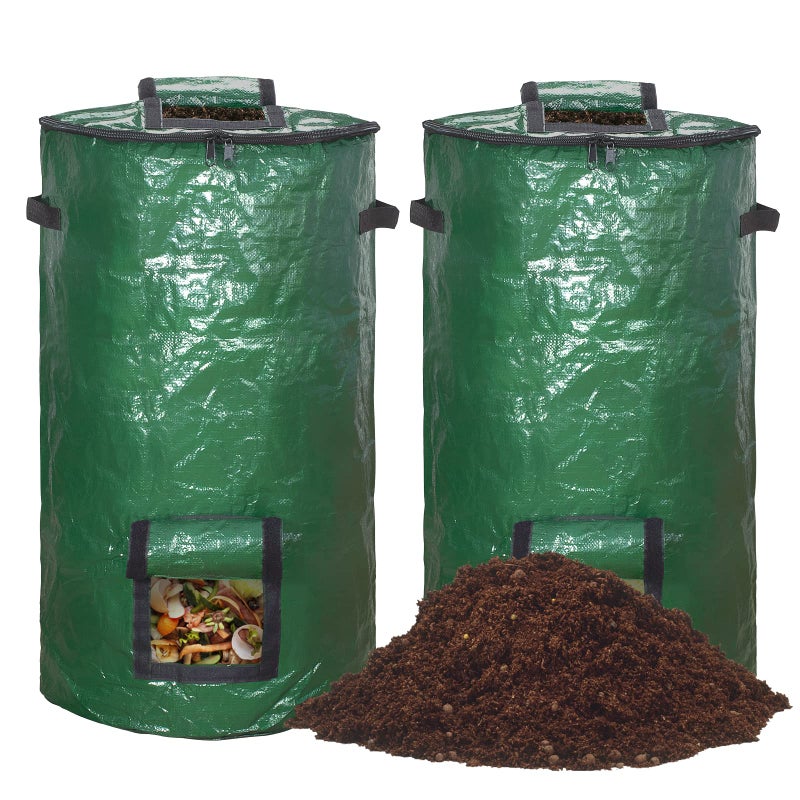 MyLifeUNIT Compost Bins Outdoor Composting Bin for Outside Garden Reusable Garden Yard Waste Bag 34 Gallons 2 Pack Green - Image 2