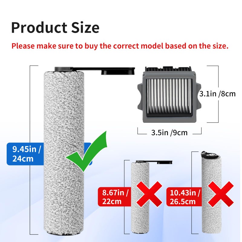 keluke Roller Brush and Filters Replacement Compatible with Tineco Floor ONE S5/Floor One S5 Pro Cordless Vacuum Cleaner,Replacement Parts Include 3 Brush Rollers, 3 Filters - Image 2