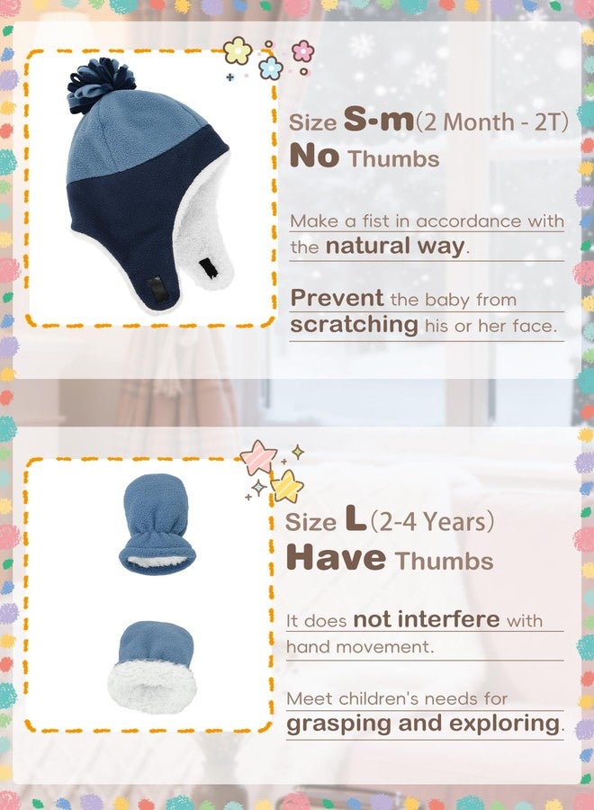 Zando Navy & Blue Baby Winter Hat and Mitten Set - Cute Fleece Sherpa Infant Hats, Warm Toddler Beanie with Ear Flaps, Toddler Aviator Caps, Baby Winter Essentials for Outdoor Home Wear 3-12 Months - Image 5