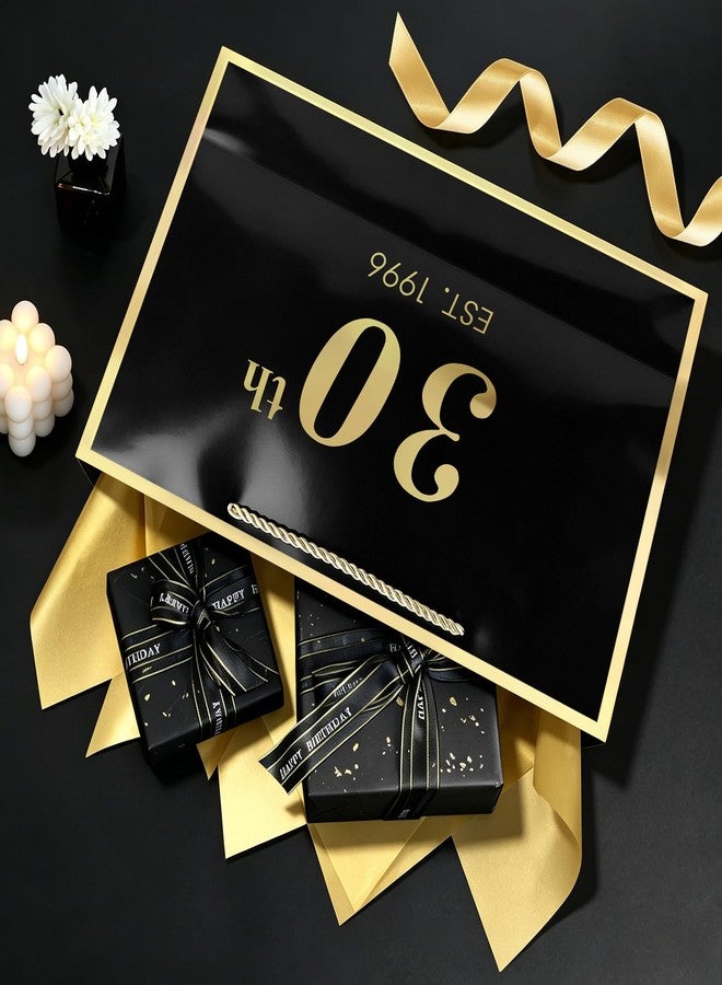 JMANNI 30th Birthday Gift Bag with Card and Tissue Paper for Men Women Him, 13" Elegant Black Gold Anniversary Keepsake Party Present Shopping Paper Bags for Gifts Wrapping （EST.1996/Black/Medium） - Image 2