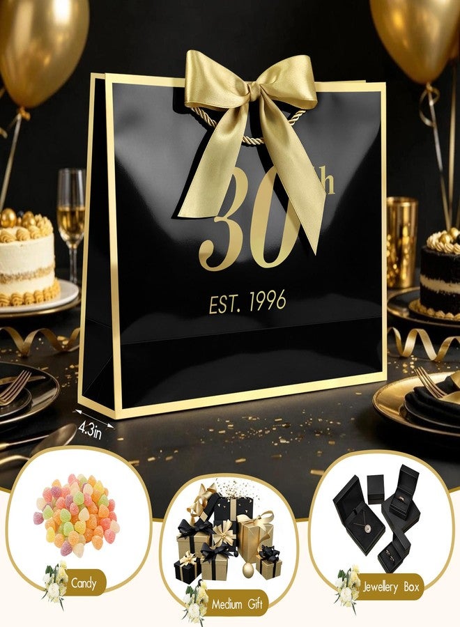 JMANNI 30th Birthday Gift Bag with Card and Tissue Paper for Men Women Him, 13" Elegant Black Gold Anniversary Keepsake Party Present Shopping Paper Bags for Gifts Wrapping （EST.1996/Black/Medium） - Image 5