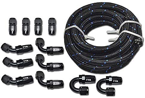 TT Racing 30 Feet 6AN AN6 38 Steel Nylon Braided Oil Gas Fuel Hose Line Black Swivel Fitting Kit NLAN6BK_KIT_XL - Image 1