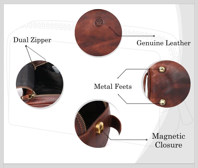 AARON LEATHER GOODS VENDIMIA ESTILO 10" Premium Leather Toiletry Travel Pouch With Waterproof Lining | King-Size Handcrafted Vintage Dopp - Kit By Aaron Leather Goods (Dark Brown) - Image 3