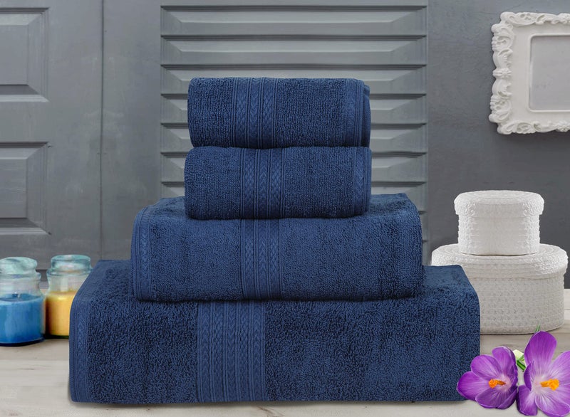 Bombay Dyeing Cotton Towel Set, 450 GSM Bath, Hand, Face Towel Set (Pack of 4) - Tulip R4 Navy Blue - Image 1