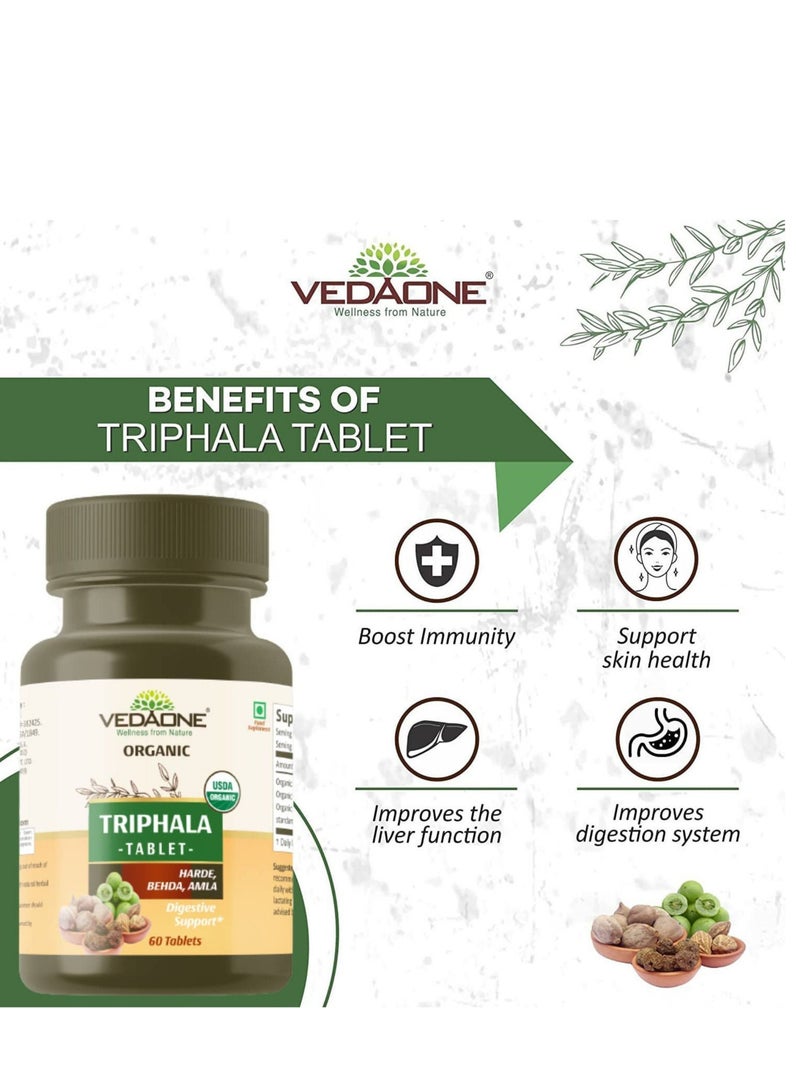 VEDAONE Organic Triphala Tablets, 60 Count