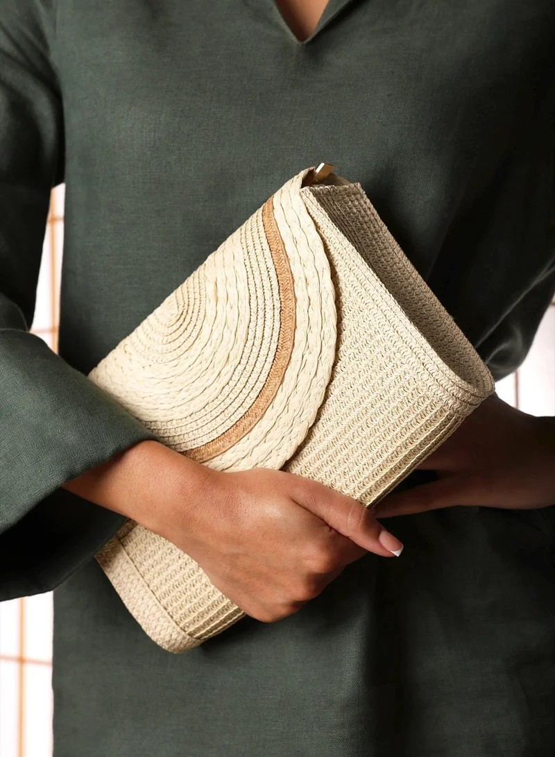 Where's That From Alto Raffia Fold Over Clutch Bag