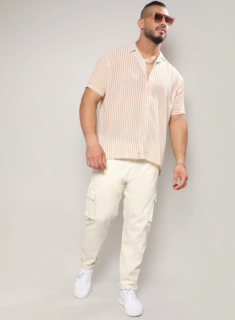 Instafab Plus  Unbalanced Striped Shirt for Men | Best Price UAE