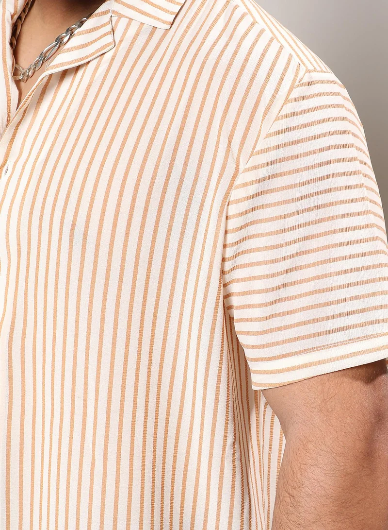 Instafab Plus  Unbalanced Striped Shirt for Men | Best Price UAE