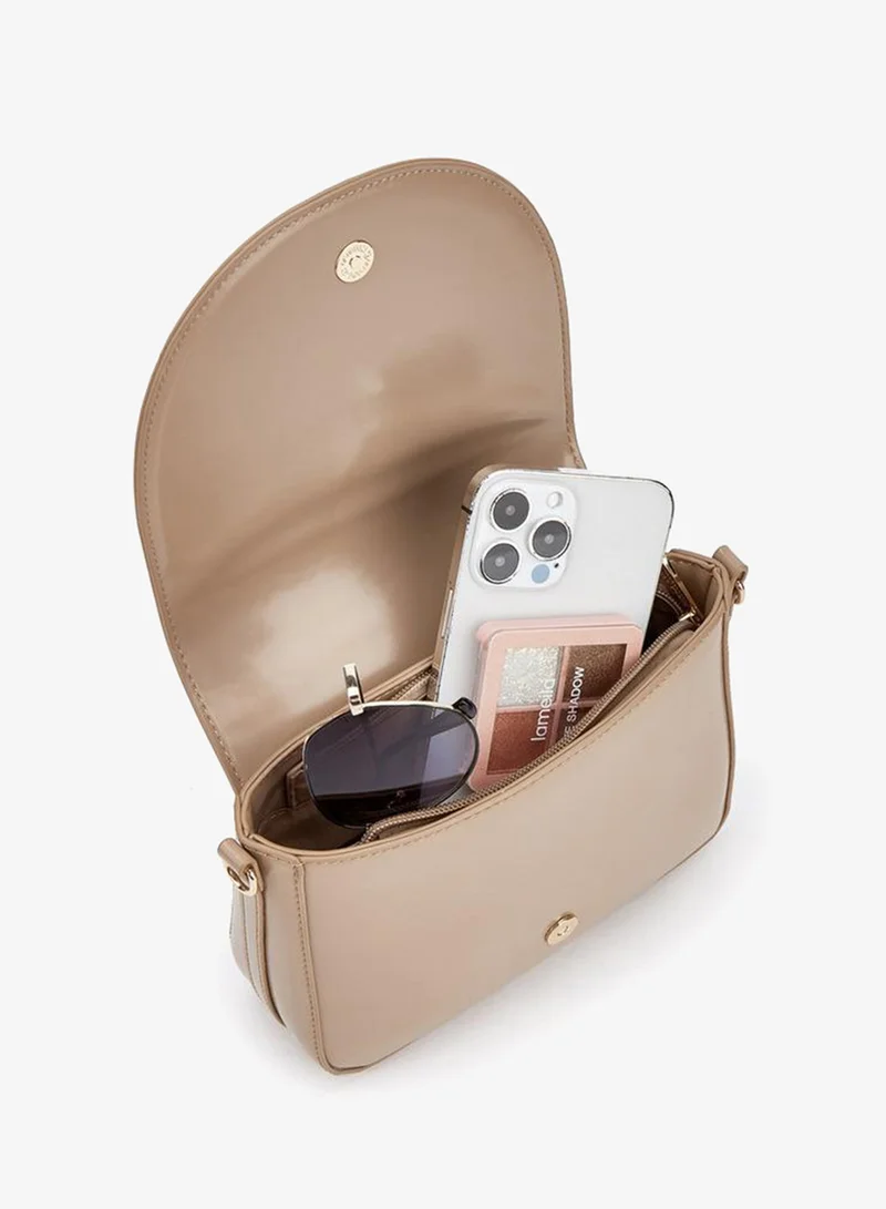 Flora Bella By Shoexpress nude Solid Crossbody Bag With Detachable Strap for Women | Best Price UAE