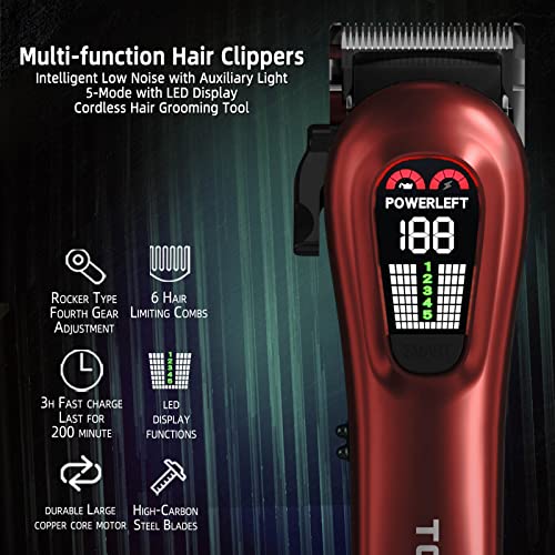 TCMKY Hair Clippers for Men Professional Clippers for Men Cordless&Corded Barber Clippers for Hair Cutting & Grooming. Rechargeable Hair Trimmer Kit for Household (Red) - Image 2