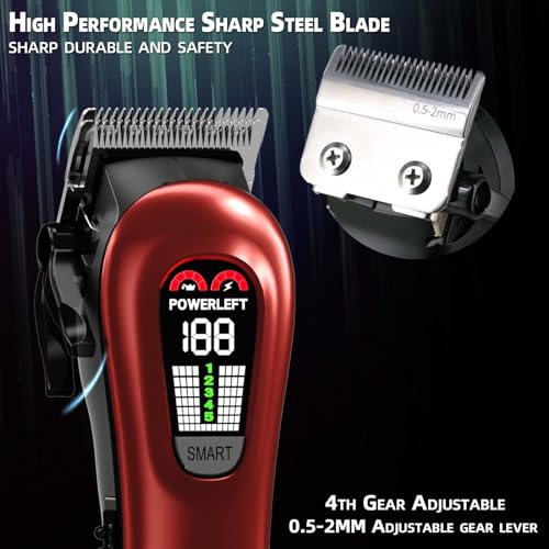 TCMKY Hair Clippers for Men Professional Clippers for Men Cordless&Corded Barber Clippers for Hair Cutting & Grooming. Rechargeable Hair Trimmer Kit for Household (Red) - Image 4