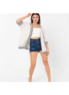 Escbutik Women's Embroidered Stripe Patterned Linen Kimono  - Image 2