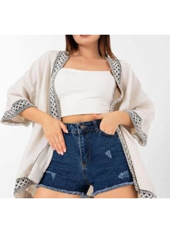 Escbutik Women's Embroidered Stripe Patterned Linen Kimono  - Image 3