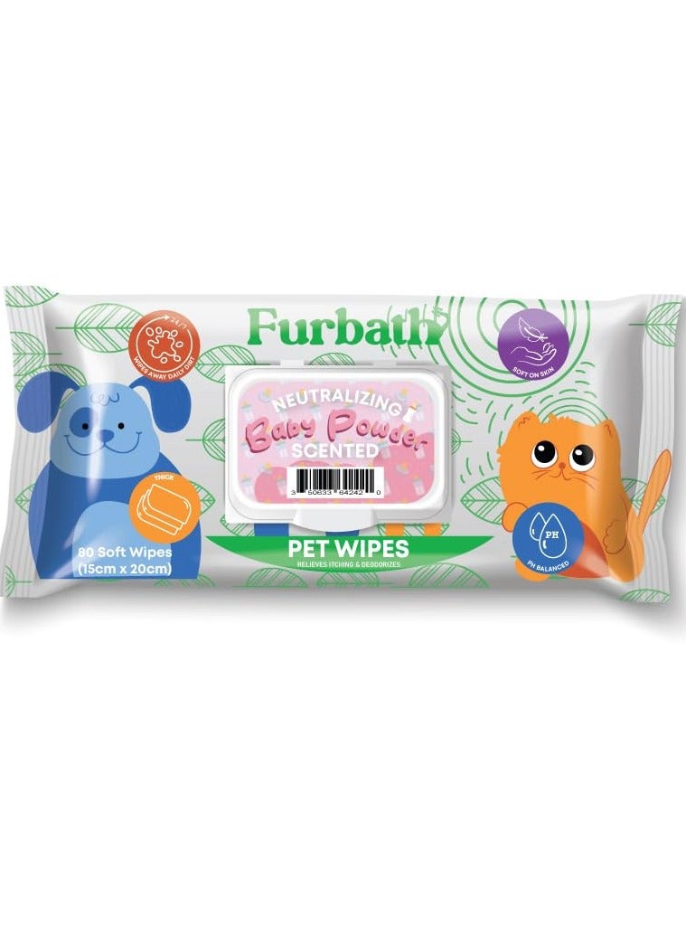 Furbath Natural Pet Wipes 80 Count- Baby Powder