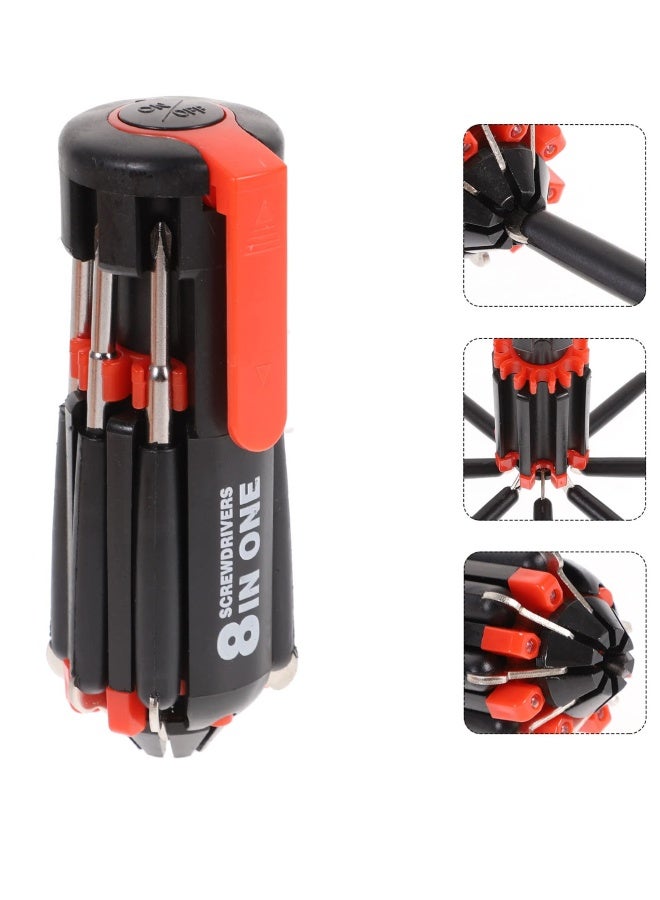 8 in 1 Screwdriver Set Stubby Screwdriver Ratcheting Screwdriver Set, 2PCS Screwdriver Set Multi Tool with LED Torch Flashlight Ideal for General DIY Maintenance, for Household  - Image 1