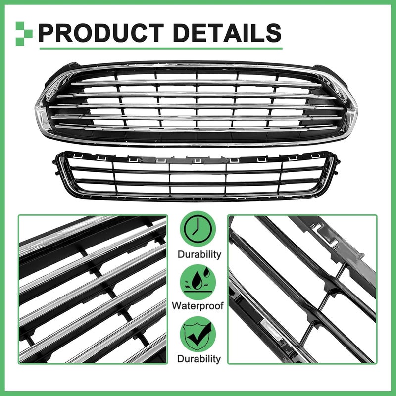 MATMACRO Front Bumper Upper Lower Grille Assembly for Ford Fusion 2013-2016 - Image 2