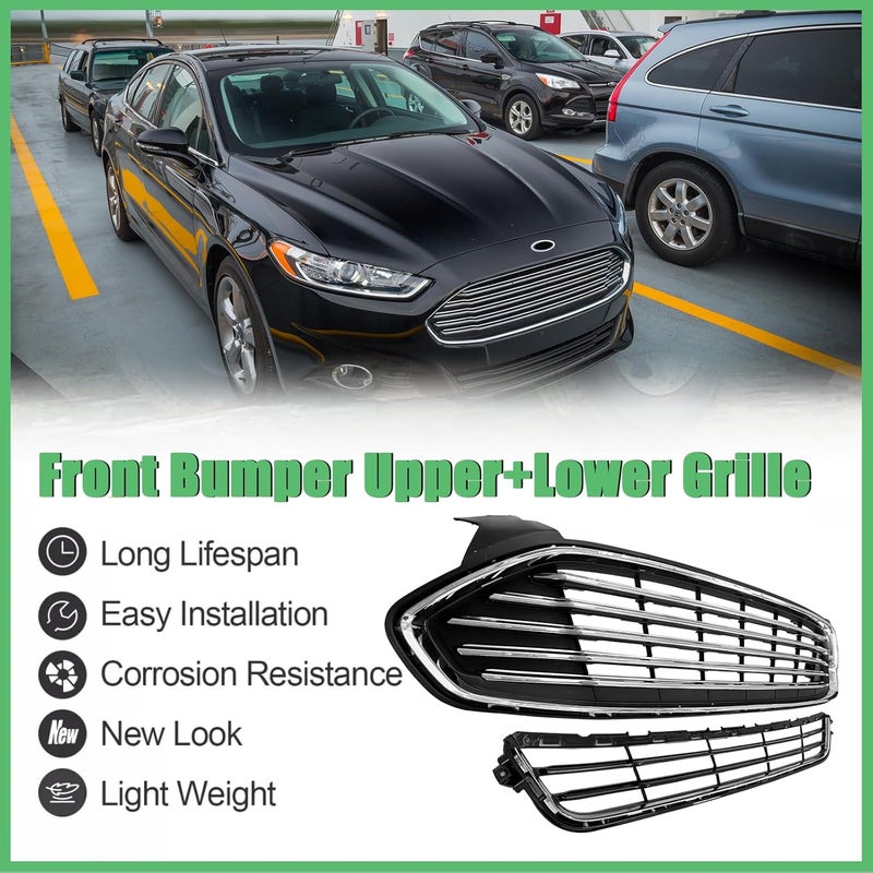 MATMACRO Front Bumper Upper Lower Grille Assembly for Ford Fusion 2013-2016 - Image 5