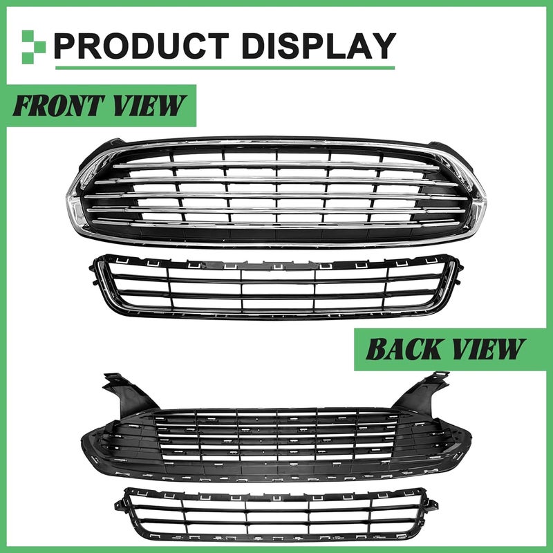 MATMACRO Front Bumper Upper Lower Grille Assembly for Ford Fusion 2013-2016 - Image 3