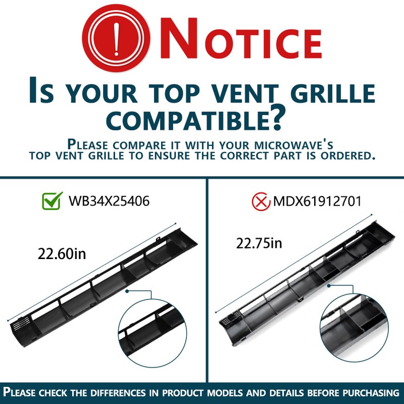 MTZUL WB34X25406 Microwave Vent Grille, Compatible with GE JNM3163DJ1BB, JNM3163RJ1SS, JNM3184DP8BB JVM3162RJ1SS Top Vent Grille, Microwave Vent Kit Replaces 4465386 AP6040821 PS11774030 EAP11774030 - Image 2