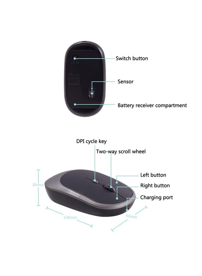 BURAQ M030 4 Keys 1600DPI Laptop Office Mute Mouse, Style: Wireless (Ink Green)  - Image 3