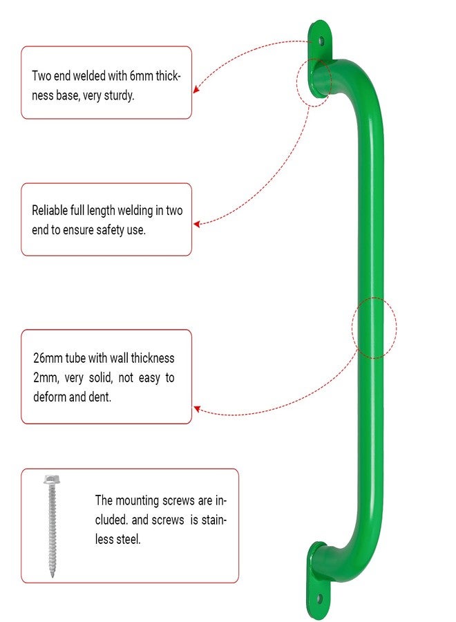 Purife 17 Inch Glossy Green Metal Playground Safety Handles Set of 2 - Indoor Ceiling Monkey Bars for Kids, Playset Grab Handles, Swing Sets Hand Grips Grab Rail - Image 2