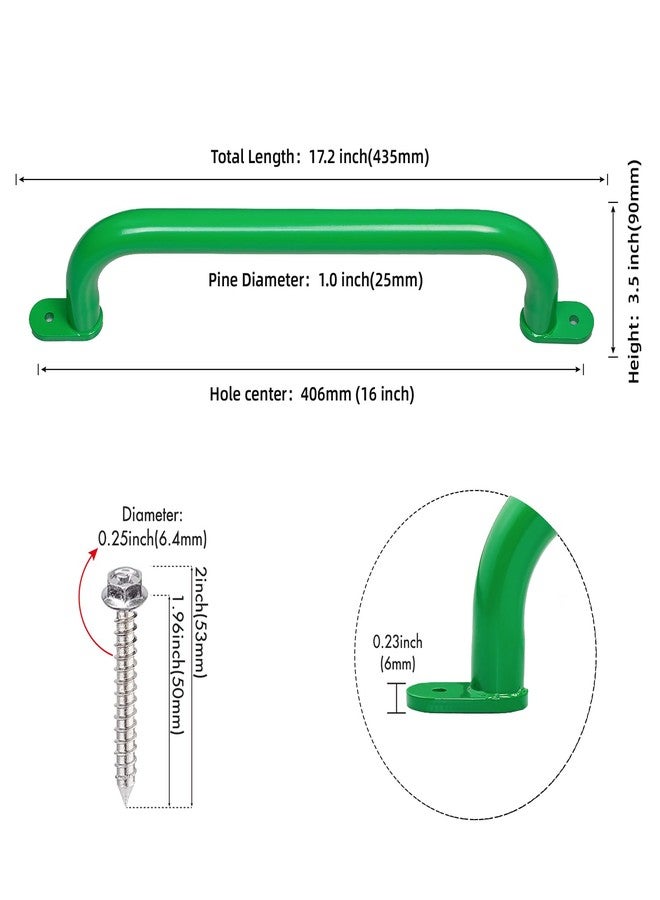 Purife 17 Inch Glossy Green Metal Playground Safety Handles Set of 2 - Indoor Ceiling Monkey Bars for Kids, Playset Grab Handles, Swing Sets Hand Grips Grab Rail - Image 3