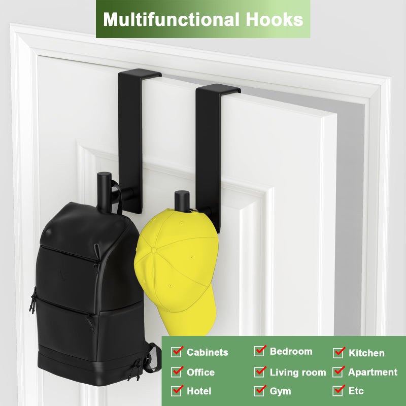 VINHOLD Heavy Duty Stainless Steel Over-Door Hook for Coats, Totes, Towels â€“ Easy Install Door Hooks with Non-Slip Pads for Bedroom Bathroom Entryway Office (Black, 2 Pack, Fits 1-3/4" Thick Door) - Image 4