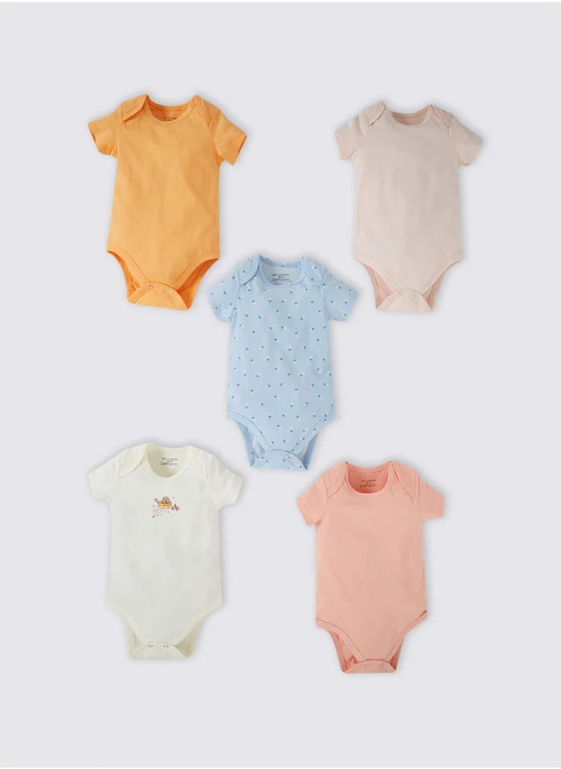 DeFacto 5 Pack BabyGirl Envelope Neck Knitted Short Sleeve Snap Body