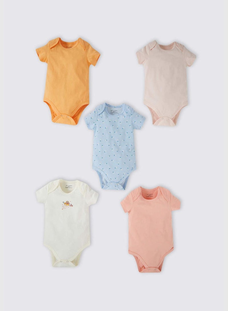 DeFacto 5 Pack BabyGirl Envelope Neck Knitted Short Sleeve Snap Body - Image 1