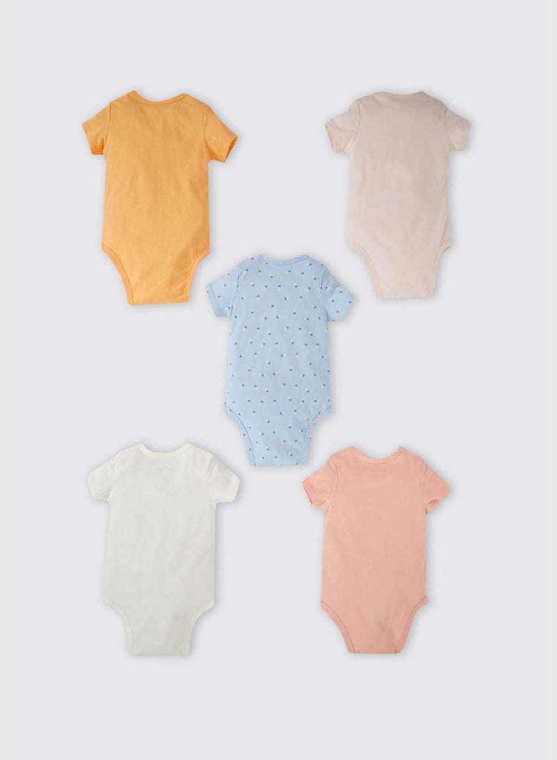 DeFacto 5 Pack BabyGirl Envelope Neck Knitted Short Sleeve Snap Body - Image 4