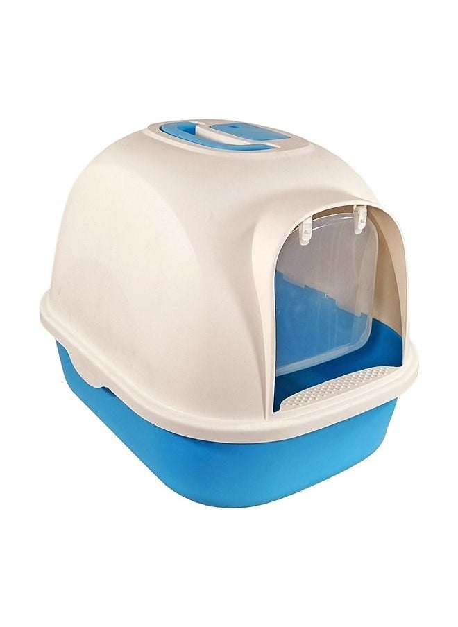 MAJIBAO - Cat Toilet, Large Cat Litter Box with Plastic Scoop, Easy Clean, Jumbo Kitty Litter Box, No Smell, Lid on Entrance, Fully Enclosed, Indoor & Outdoor, White & Purple Color, Large Size, 53 Cm Length - Image 1