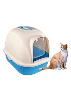 Cat Toilet, Large Cat Litter Box with Plastic Scoop, Easy Clean, Jumbo Kitty Litter Box, No Smell, Lid on Entrance, Fully Enclosed, Indoor & Outdoor, White & Purple Color, Large Size, 53 Cm Length