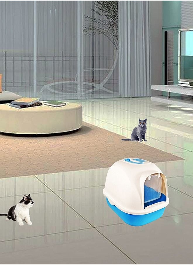 MAJIBAO - Cat Toilet, Large Cat Litter Box with Plastic Scoop, Easy Clean, Jumbo Kitty Litter Box, No Smell, Lid on Entrance, Fully Enclosed, Indoor & Outdoor, White & Purple Color, Large Size, 53 Cm Length - Image 1