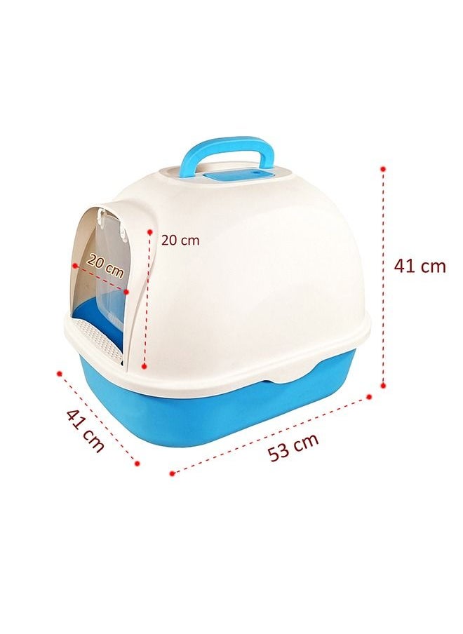 MAJIBAO - Cat Toilet, Large Cat Litter Box with Plastic Scoop, Easy Clean, Jumbo Kitty Litter Box, No Smell, Lid on Entrance, Fully Enclosed, Indoor & Outdoor, White & Purple Color, Large Size, 53 Cm Length - Image 1
