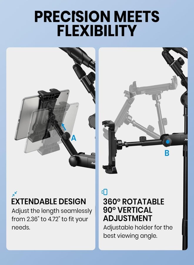Moukey Tablet Holder for Mic Stand, Adjustable Microphone Music Stand Phone Mount, Compatible with iPad, iPhone, Android, All 4.7 to 12.9 Inches Tablets & Smartphones - Image 2