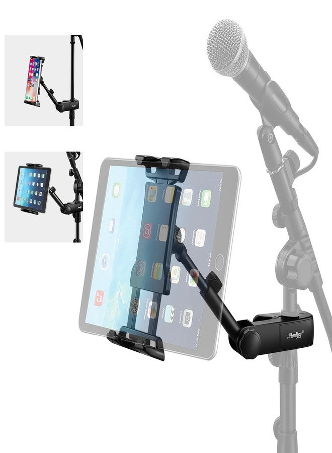 Moukey Tablet Holder for Mic Stand, Adjustable Microphone Music Stand Phone Mount, Compatible with iPad, iPhone, Android, All 4.7 to 12.9 Inches Tablets & Smartphones - Image 1