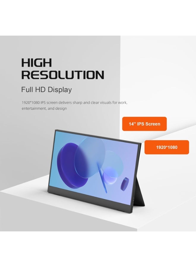 14" Portable Monitor – FHD 1920x1080P Ultra-Slim Screen with Magnetic Leather Cover, Gaming & Work Monitor for PC, Laptop, and Console - Image 2