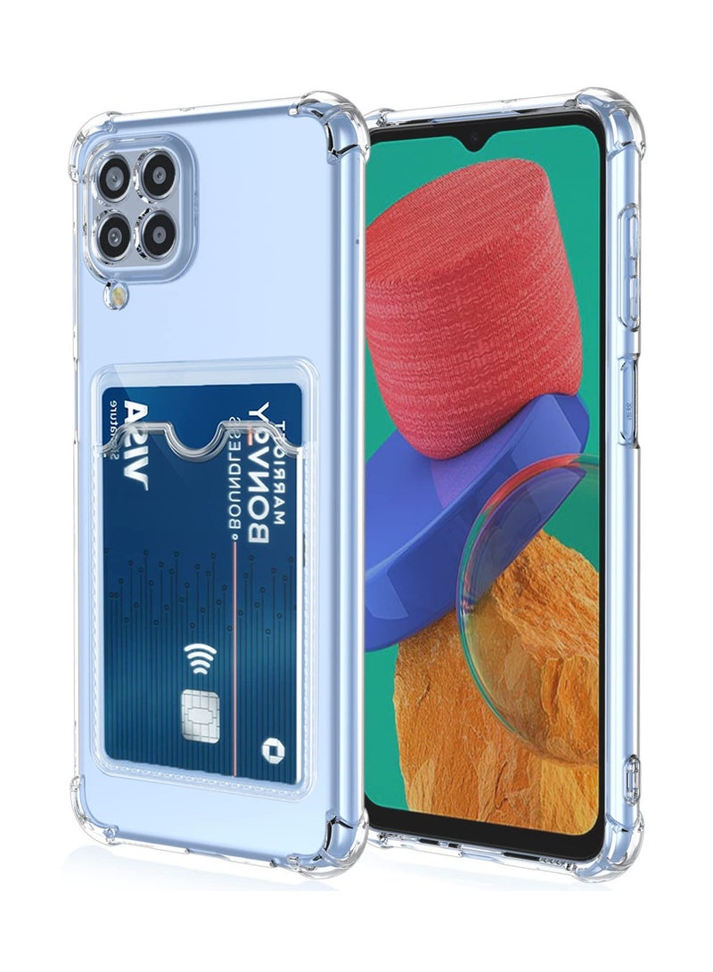 Clear Wallet Phone Case for Samsung Galaxy M33 5G Upgrade Card Slot Case Slim Fit Protective Soft TPU Shockproof Cover with Cute Card Holder - Transparent 
