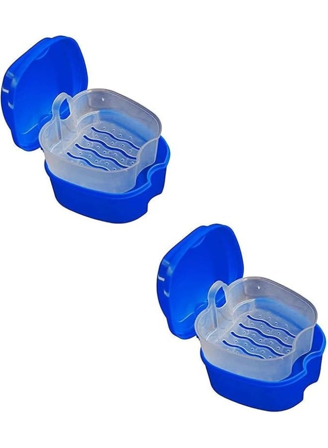 2pcs Denture Bath Box Case Dental False Teeth Storage Box with Hanging Net Container Plastic Artificial Tooth Organizer - Image 1