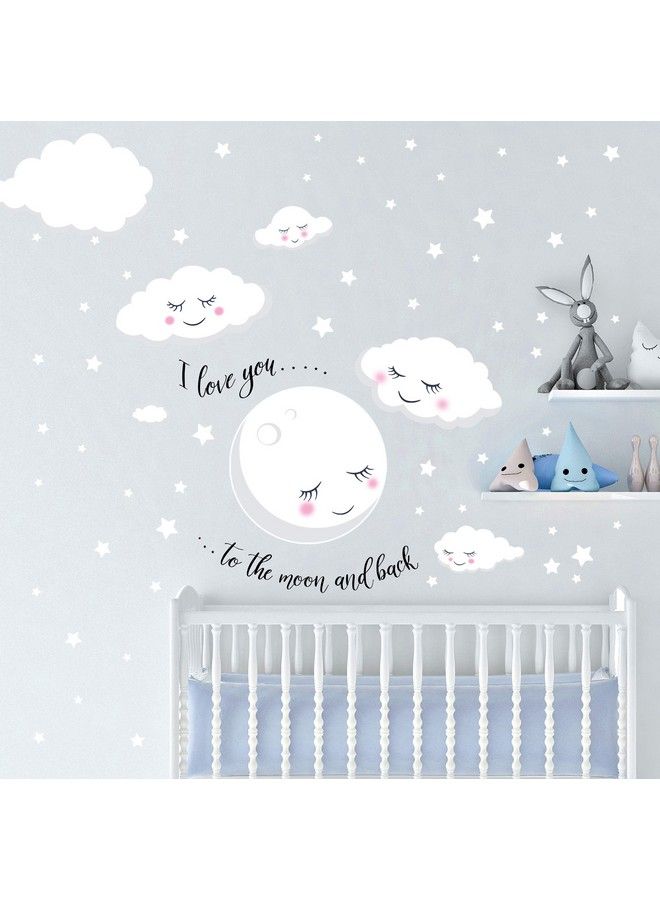 Create-A-Mural Moon And Stars Wall Decals Nursery Room Decor Night Sky Baby Nursery Wall Art Room Stickers Kids Room Toddler Girls Boys Bedroom Decoration (Love You Moon Back Quote) - Image 2